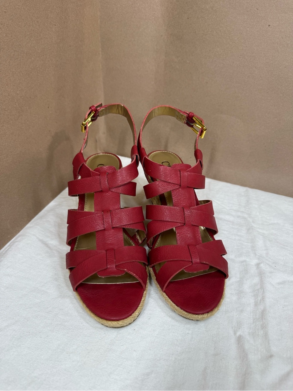 Chaps Red Woven Strappy Espadrille Sandals